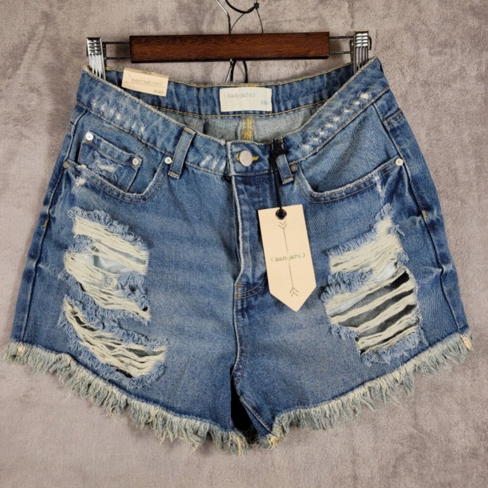 Banjara Shorts Womens Size 9/28 Distressed Super High Rise Loose Fly-Button NEW